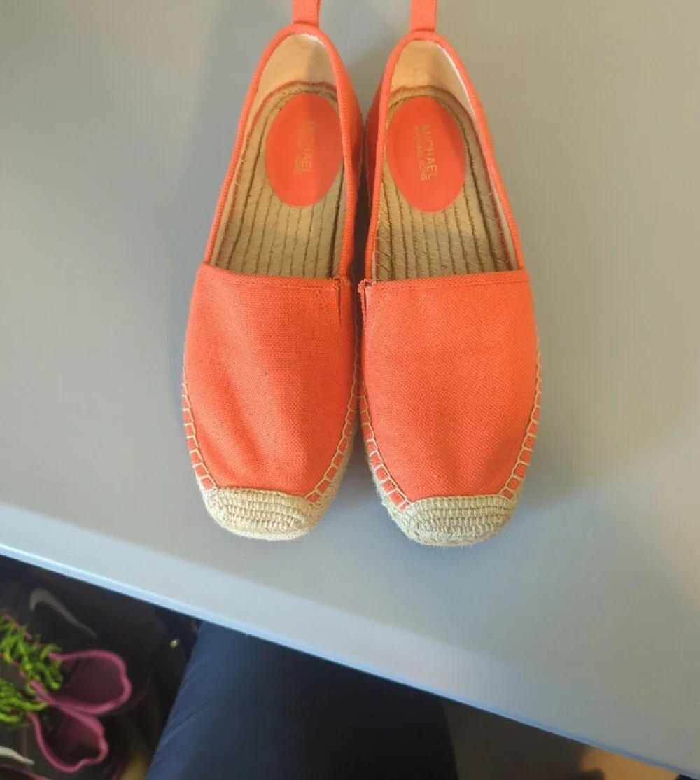 Michael Kors Lenny  Orange Canvas Espadrille Slip-Ons